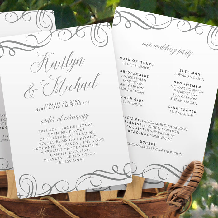 Wedding Program Fans Template | Elegant Swirls | Editable PDF