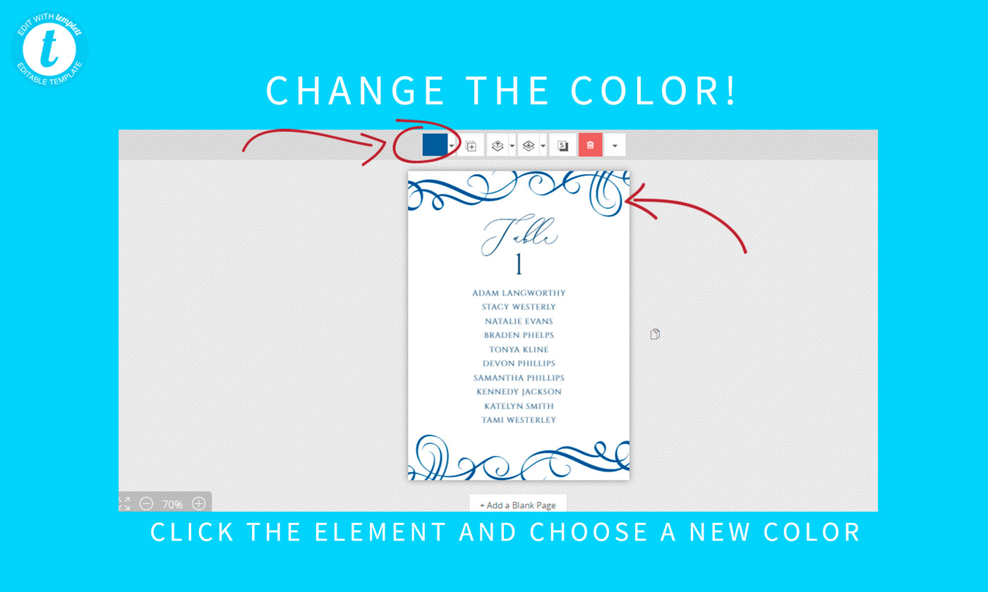 Printable Seating Chart Template | Editable Color | Elegant Swirls (Pewter / Gray) | Templett