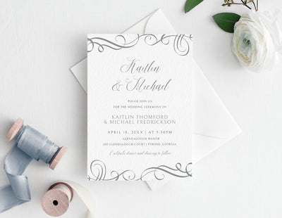 Wedding Invitation Template | 5 x 7 | Elegant Swirls | Editable PDF