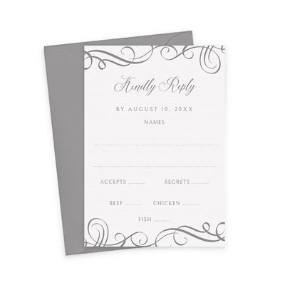 Wedding RSVP Card Template | Elegant Swirls | Editable PDF