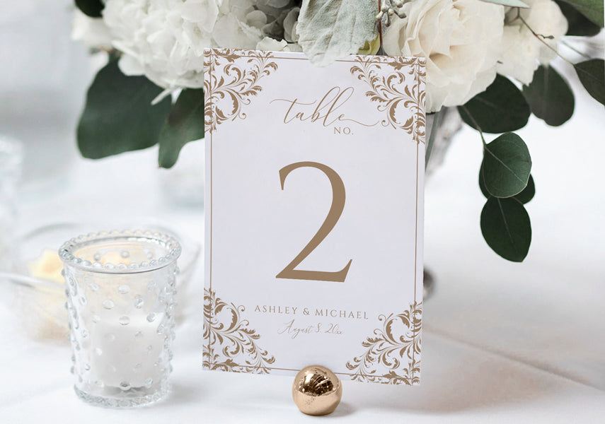 Table Number Card Template | Nadine (Gold) | 4 x 6 | Edit Online in Templett