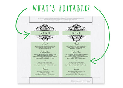 Vintage Printable Wedding Menu Template - Natalia 4 x 7 | Editable PDF