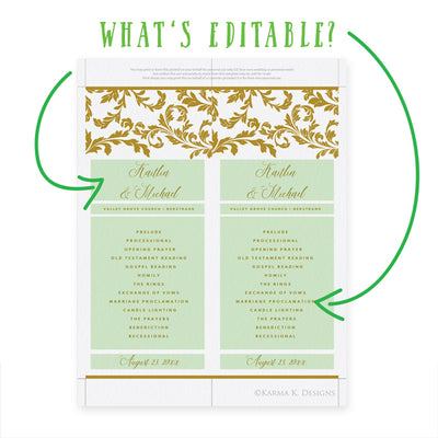 Wedding Program Template (Editable PDF) | Flourish | Tea-Length (Tall)