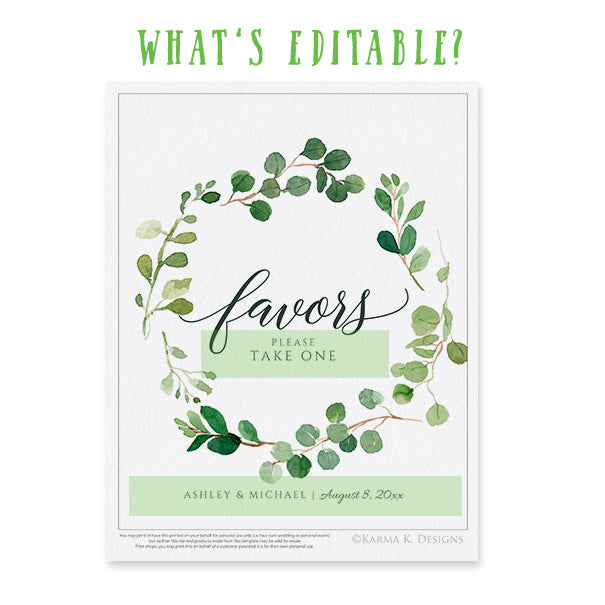 Instant Download Wedding Signs Greenery