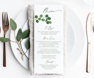 Eucalyptus wedding menus - template