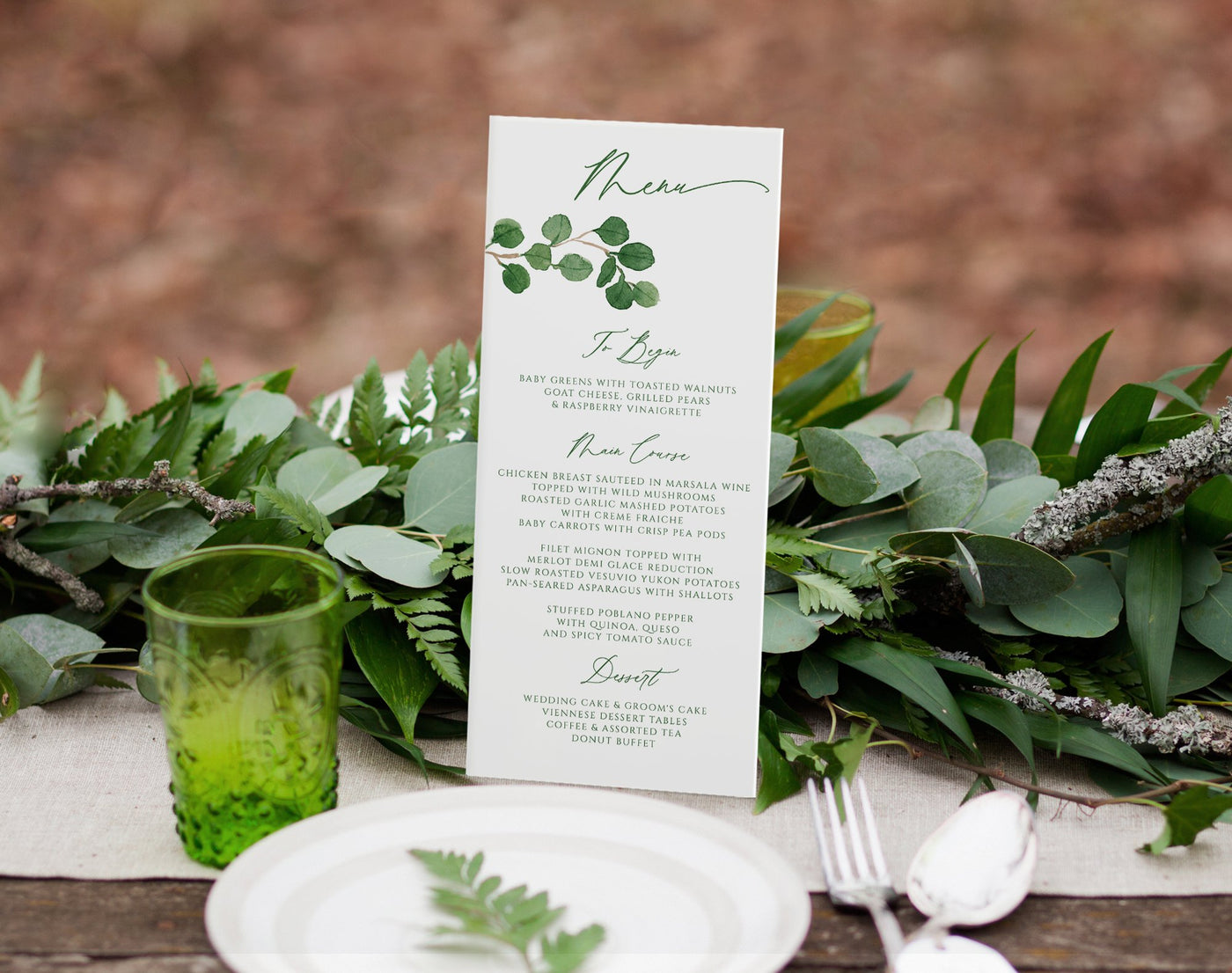 Printable Wedding Menus - Eucalyptus Greenery