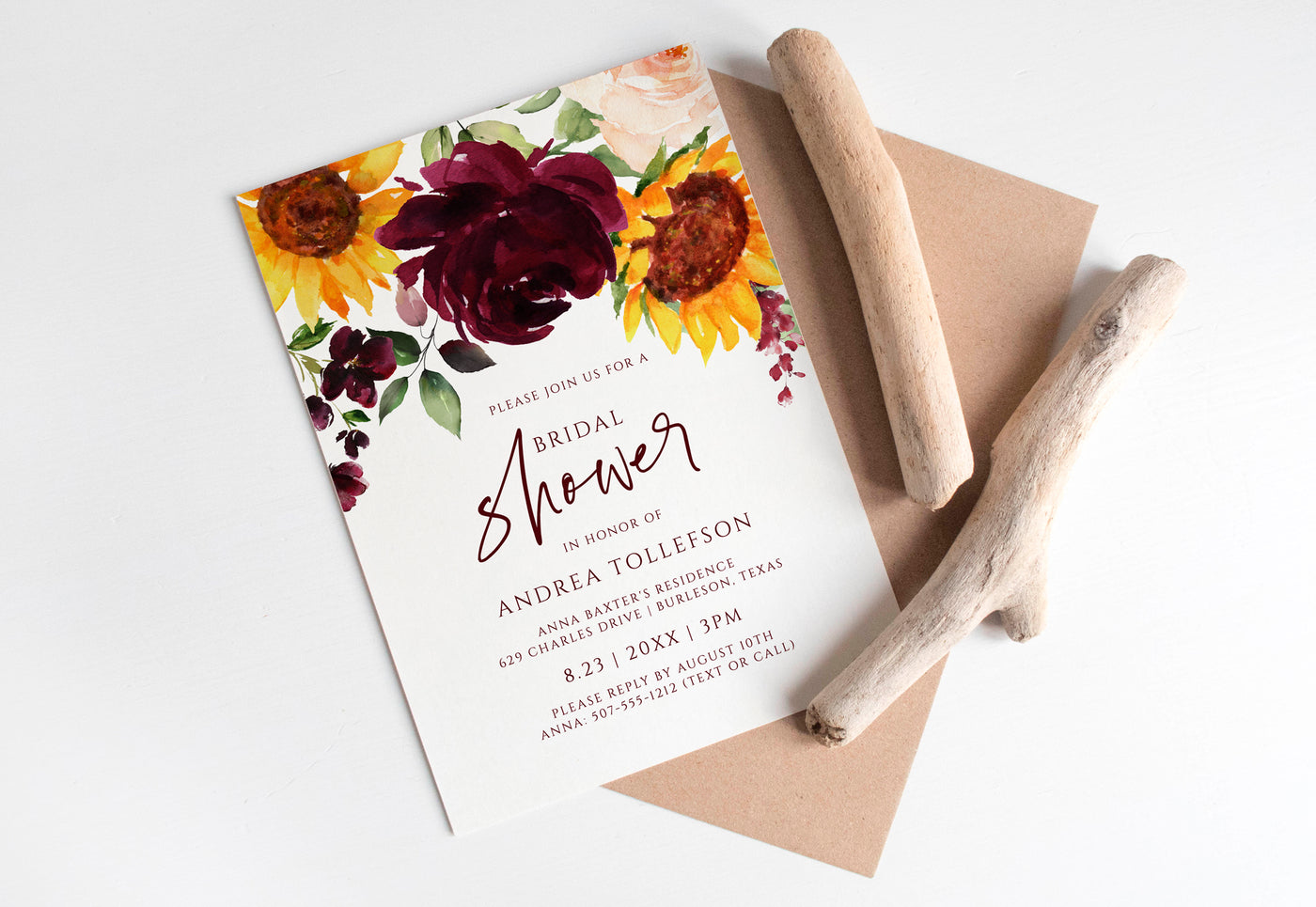 Fall Sunflowers Bridal Shower Invitation Template