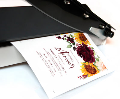 Sunflowers & Burgundy Roses Fall Bridal Shower Invitation Template | 5 x 7 | Templett