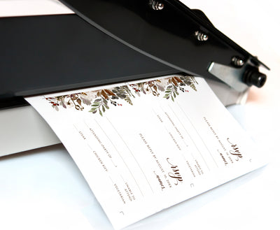 Fall Wedding RSVP Card Template | Autumn Pines Bouquet | Templett 3.5x5