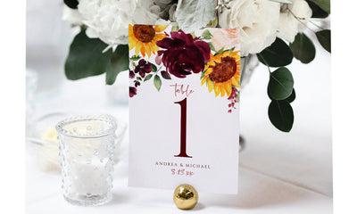 fall wedding table numbers - sunflowers