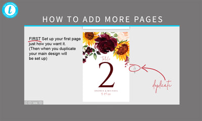 Table Number Template | Sunflowers & Burgundy Red Roses - 4 x 6  | Templett