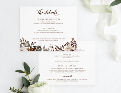 Fall Wedding Invitation Template Suite Set | 5 x 7 | Autumn Pines Bouquet | Templett