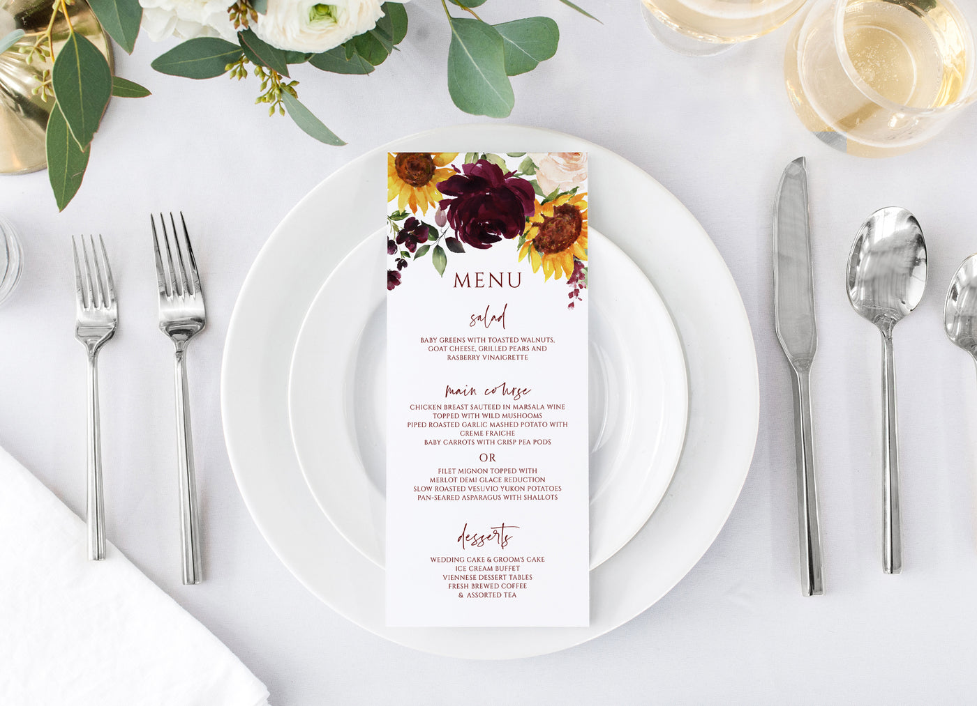 printable wedding menus