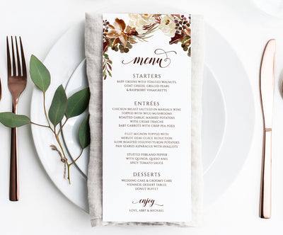 elegant fall wedding menus
