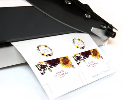 Place Card Template | Sunflowers & Burgundy Red Roses (Tent) - Templett