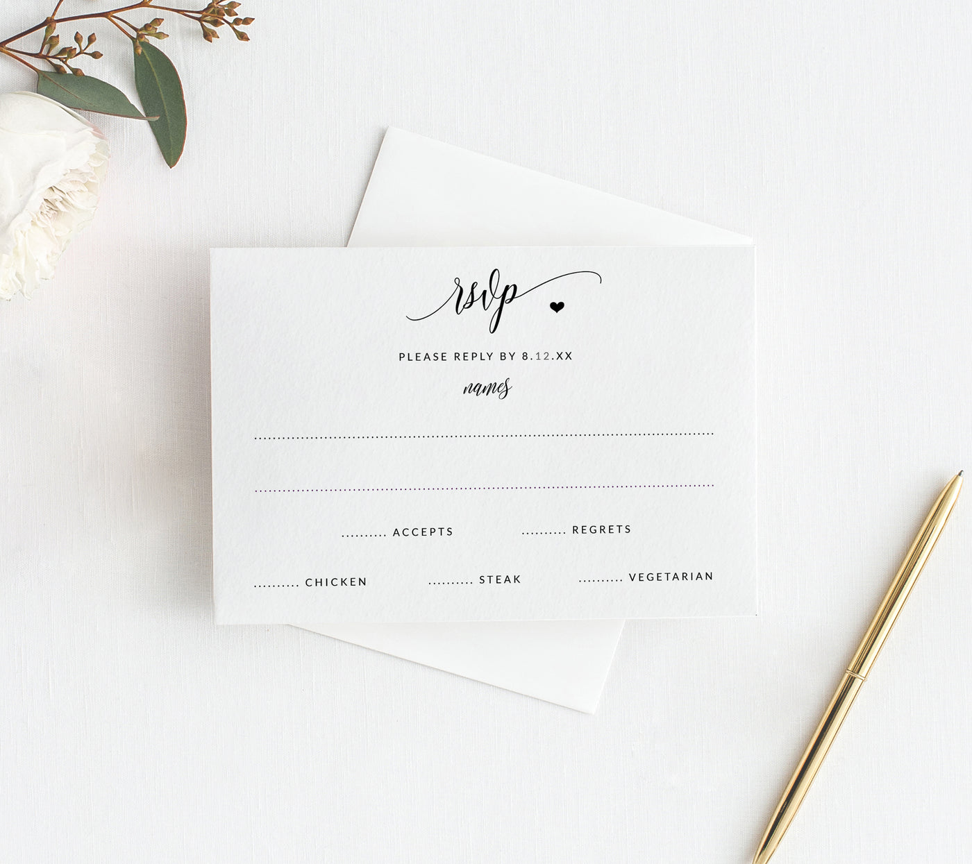 rsvp card template with heart