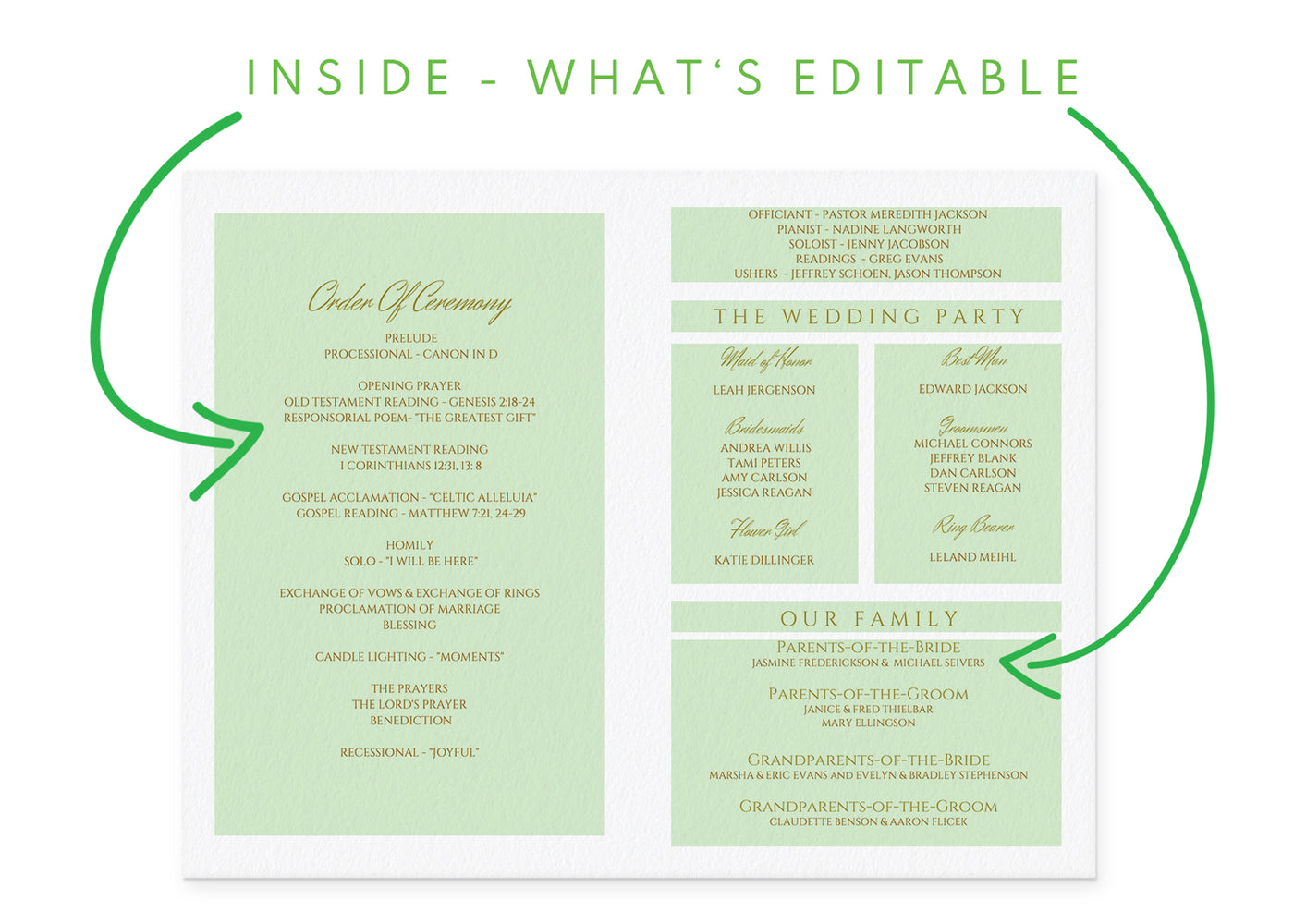 Foldover Wedding Program Template | Skinny Script (Gold) | Editable PDF