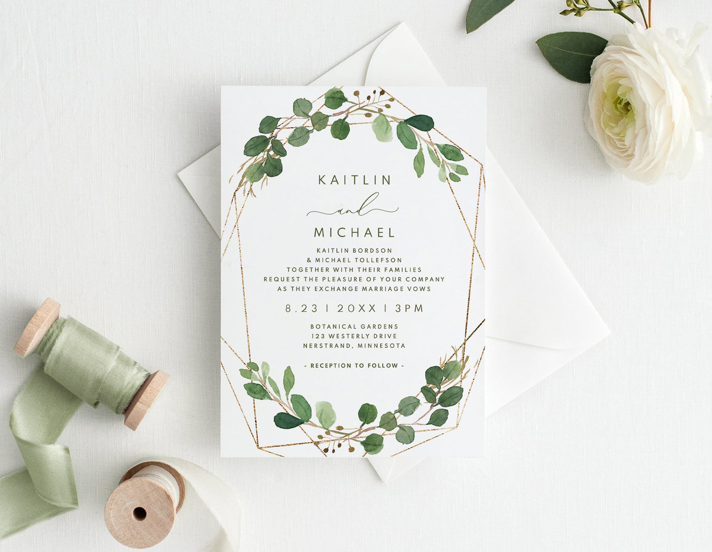 Geometric Eucalyptus Wedding Invitations Template