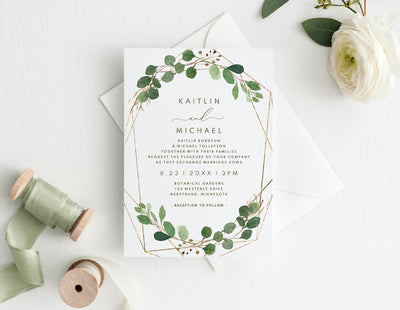 Geometric Eucalyptus Wedding Invitations Template