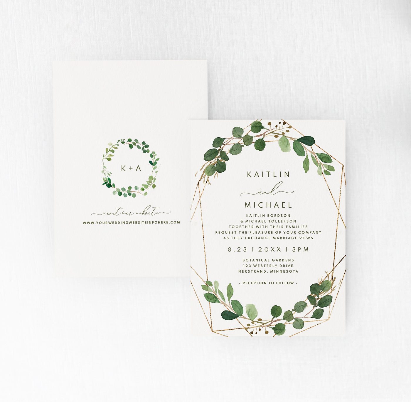 Geometric Eucalyptus Wedding Invitation Template