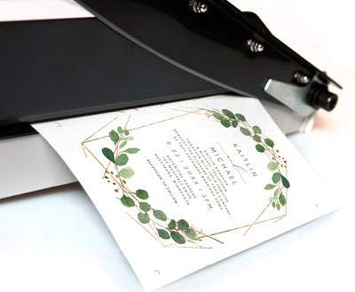 Geometric Eucalyptus Wedding Invitations Template | 5 x 7 | Templett