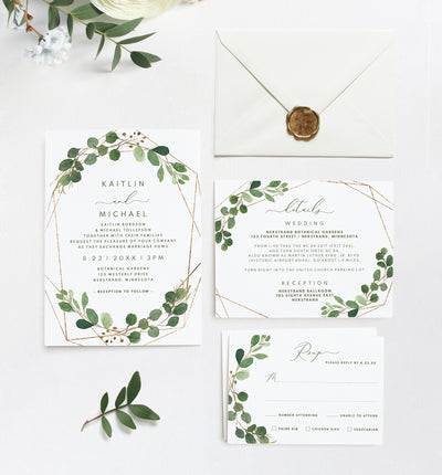 Geometric Eucalyptus Wedding Invitations Set