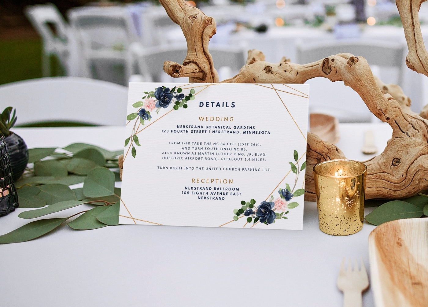 Navy & blush pink details card template