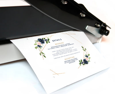 Wedding Details Card Template - Geometric Greenery (Navy & Blush) | Templett