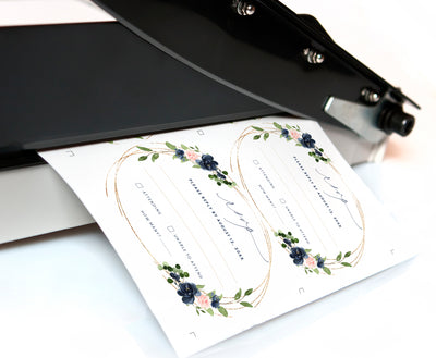 Geometric Greenery Wedding Invitation Template Suite Set | 5 x 7 | Navy & Blush Pink | Templett