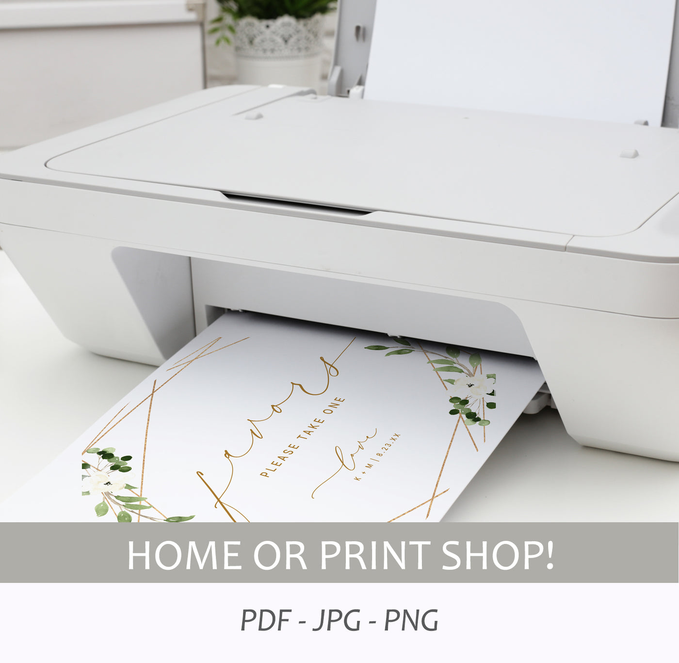 Printable Wedding Favors Sign | (8x10) | Geometric Greenery (White Flowers) | Templett