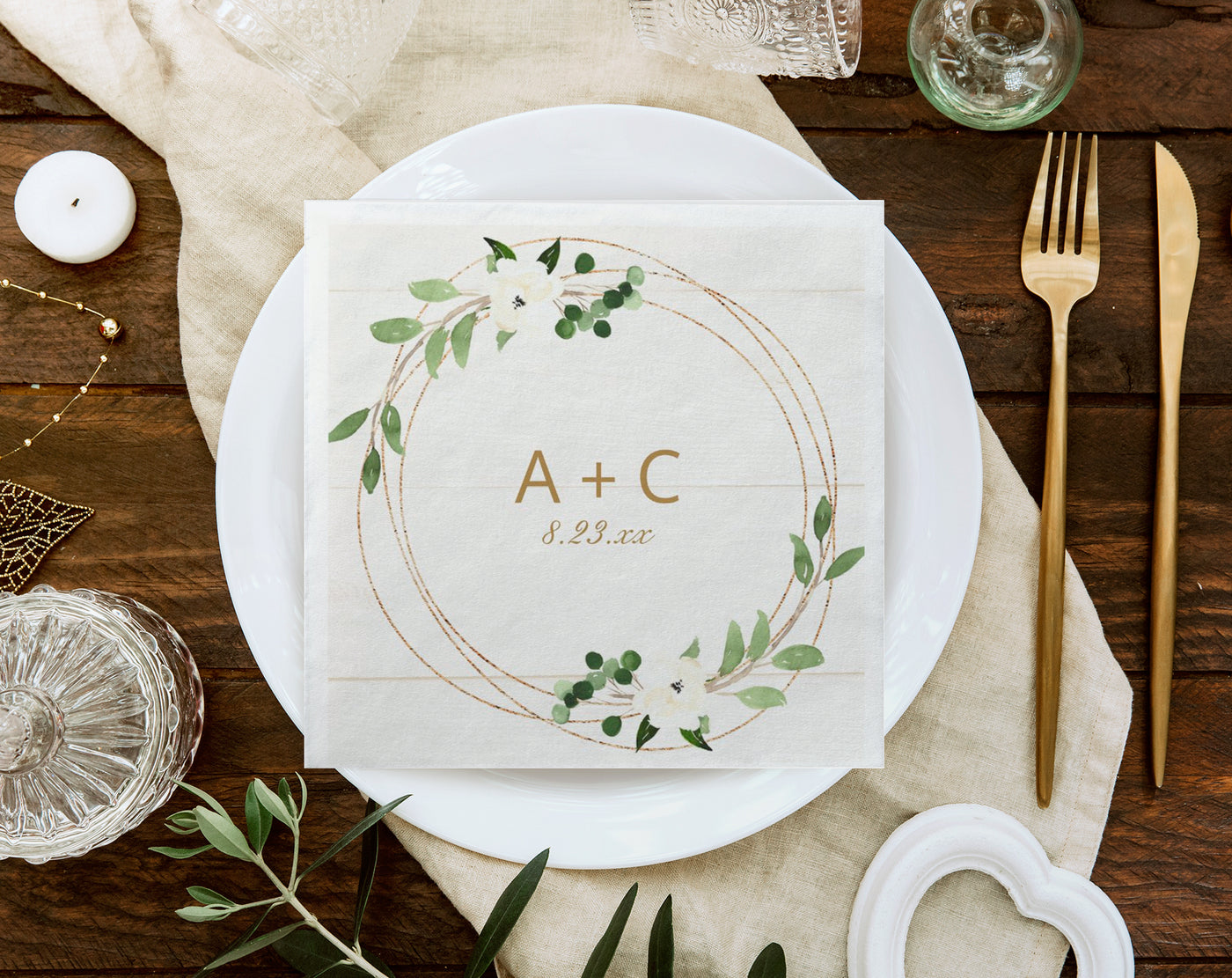 geometric greenery wedding napkins