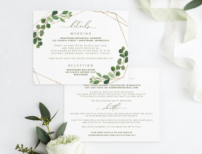 Geo Eucalyptus Wedding Details Card Template