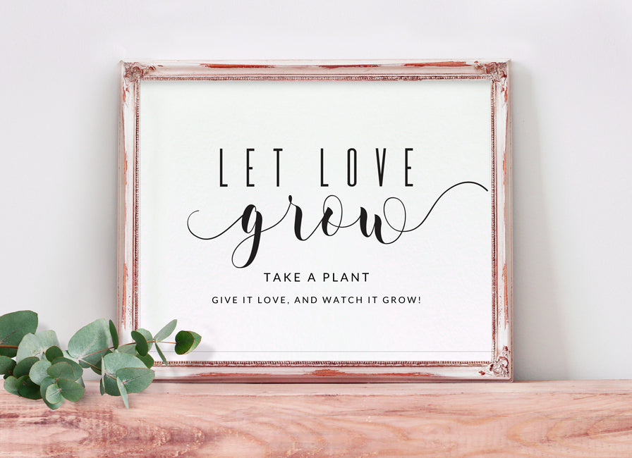 Love Grows Wedding Plant or Seed Favors Sign (8 x 10) |  Editable PDF | Glitz Calligraphy (Black)