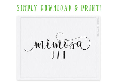 Wedding or Shower Mimosa Bar Sign (8 x 10) | PDF Download | Glitz Calligraphy (Black)