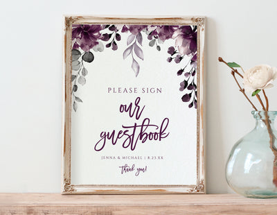 guestbook sign template - purple