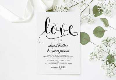 Glitz Calligraphy Wedding Invitation Template | 5 x 7 | Black (Editable PDF)