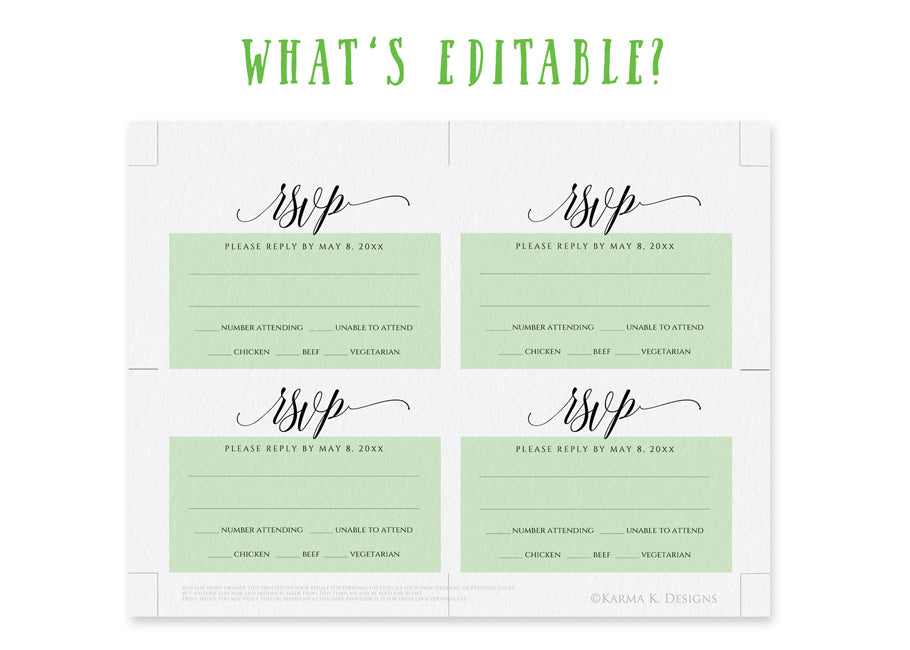 Luxe Calligraphy Wedding Rsvp Card Template | Editable PDF (Black)