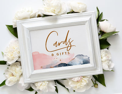 Cards & Gifts Sign Template | Mountain Mist (Navy & Blush Pink) | Templett | 8x10 and 5x7