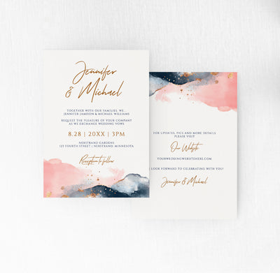 Mountain Mist Wedding Invitations Template | 5 x 7 | Navy & Pink | Editable Templett