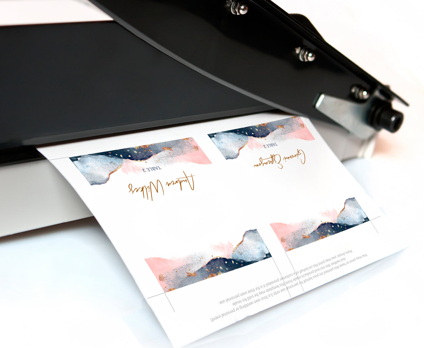 Wedding Place Card Template | Mountain Mist (Navy & Pink)
