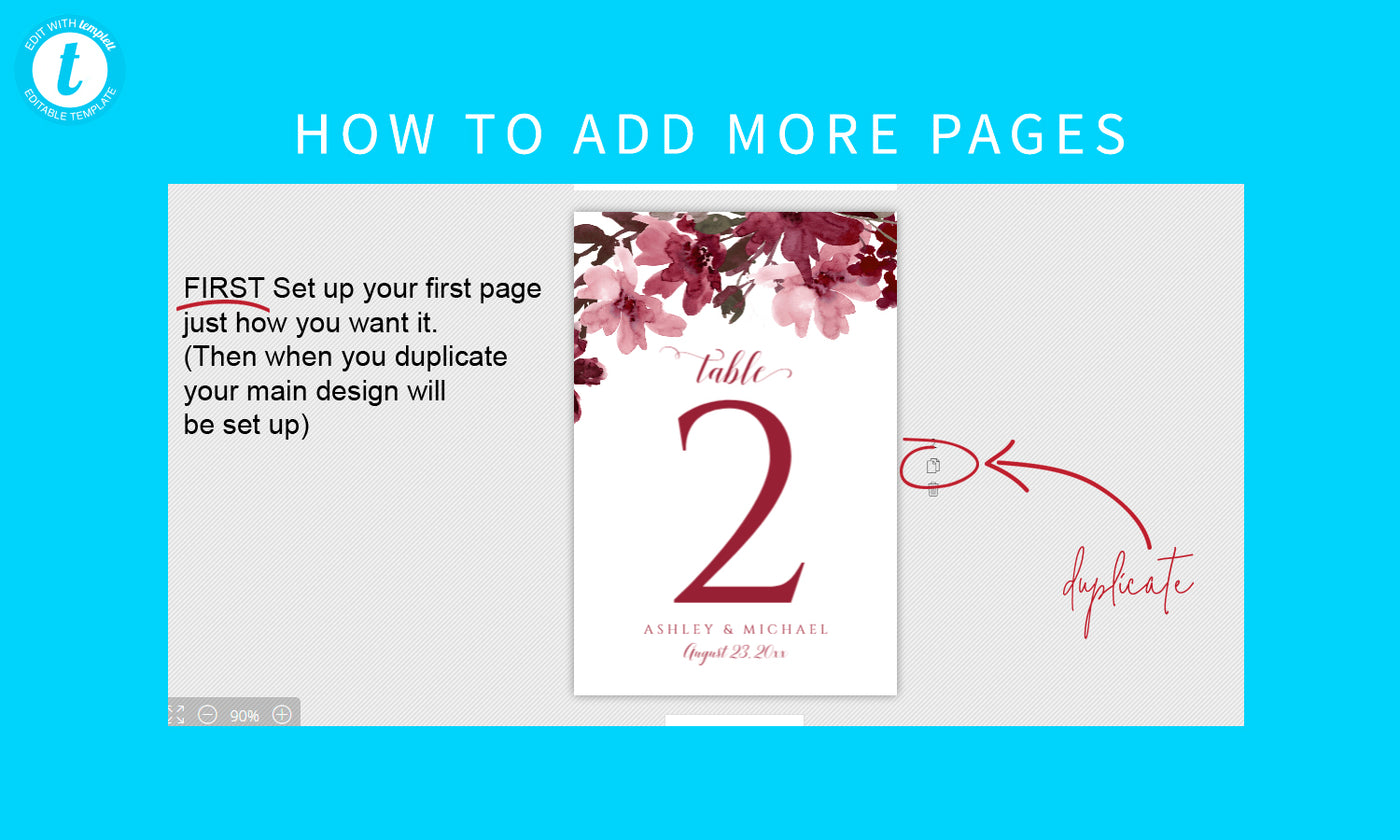 Table Number Template | Marsala Bliss Bouquet - 4 x 6 | Templett