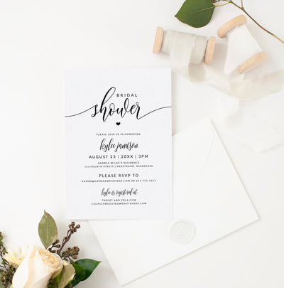 Bridal Shower Invitations Template | Flair Calligraphy (Editable Color) 5x7 | Templett