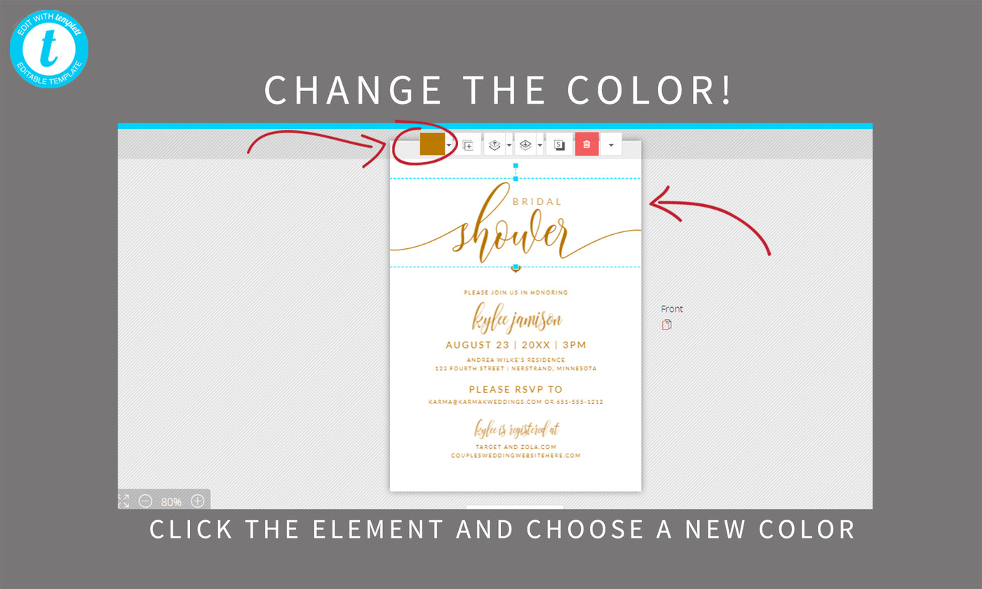 Bridal Shower Invitations Template | Flair Calligraphy (Editable Color) 5x7 | Templett