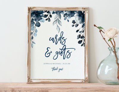Navy Watercolor Cards & Gifts Sign Printable