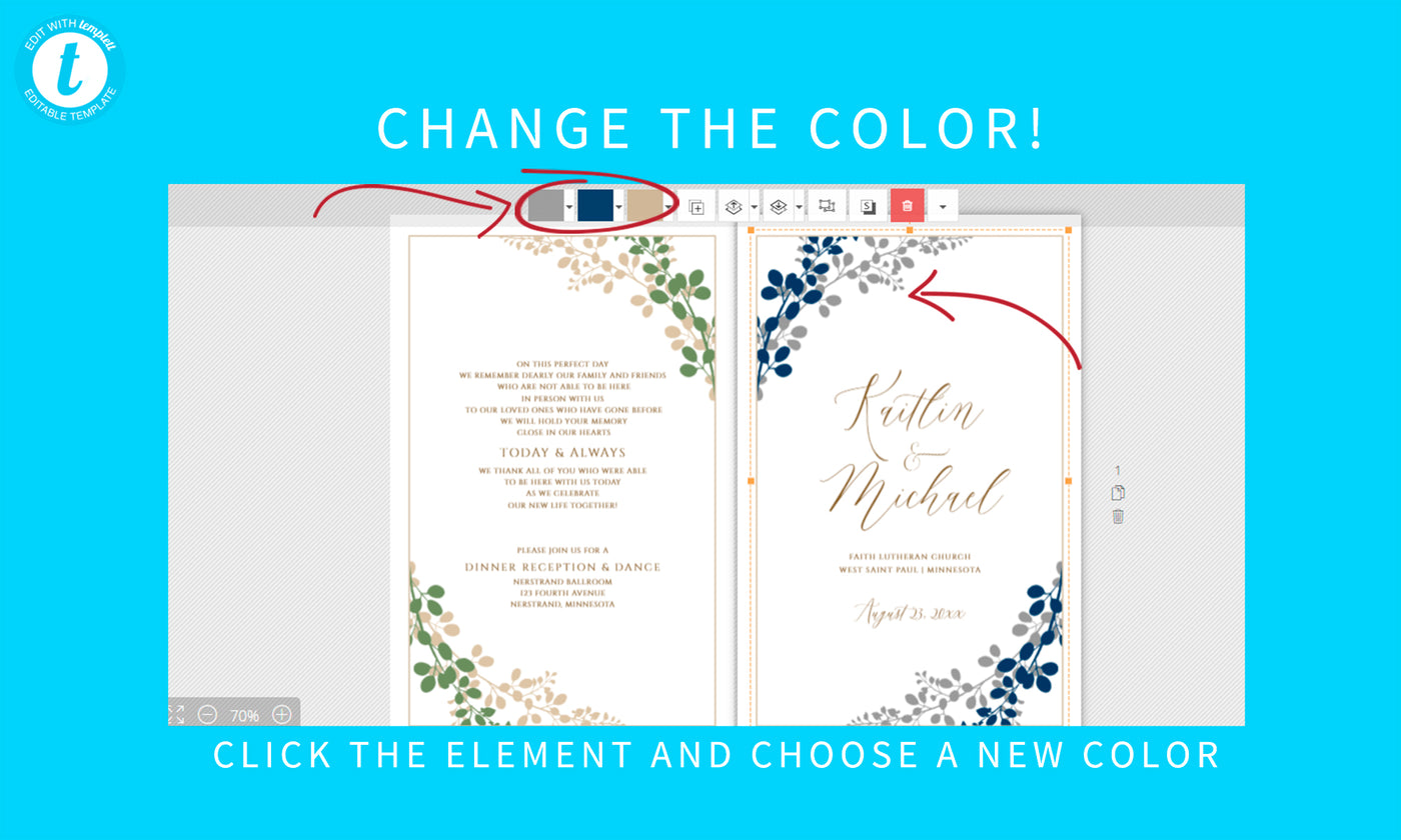 Editable Wedding Program Template  | Foldover Booklet | Exquisite Vines - Templett