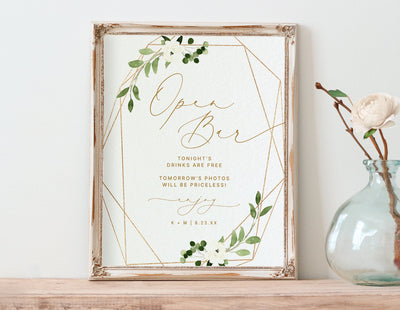 Open Bar Wedding Sign Template