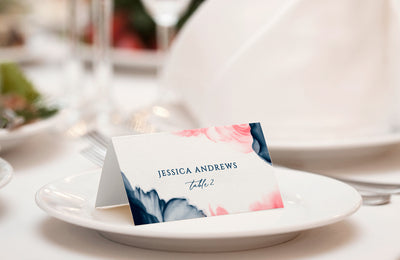 Place Card Template | Watercolor Bouquet (Navy & Pink)