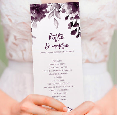 purple wedding programs - template