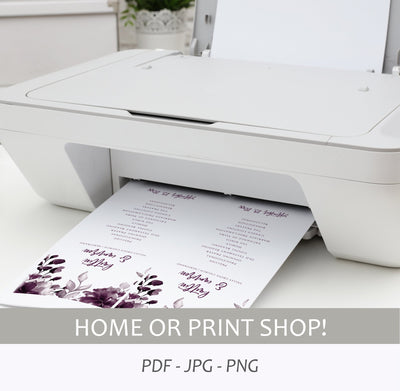 Printable Wedding Programs - Plum / Purple