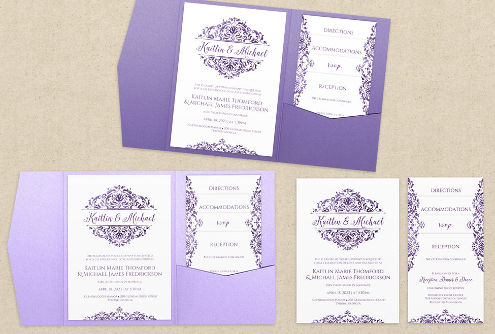 Pocket Wedding Invitation Template Set | Natalia (Faded Eggplant)